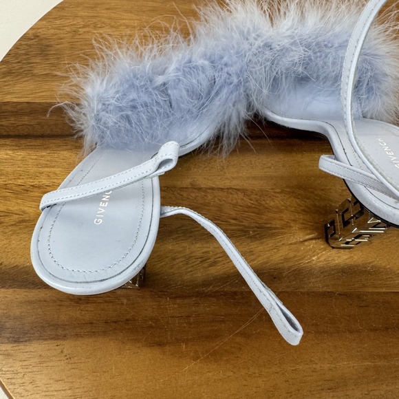 Womens Givenchy G Cube Blue Leather Feather Strappy Heeled Sandals‎ Size 35 GUC - Picture 7 of 9